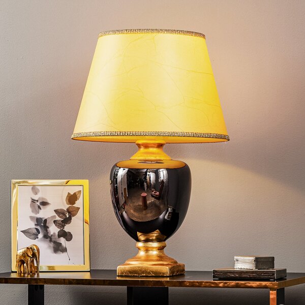 ONLI Lampa de masă Mozart în culoare gri oglindă/auriu, Auriu / Alamă, Camera de zi / sufragerie, Țesătură / Textil, Antichitate