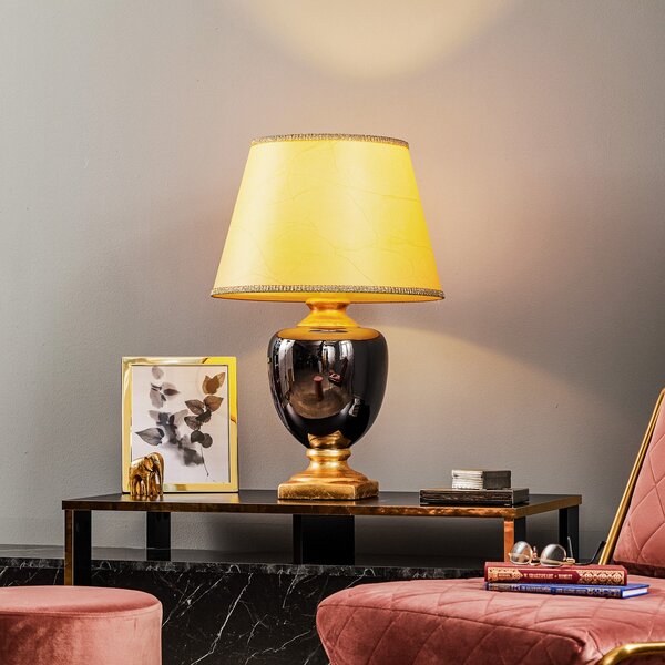 ONLI Lampa de masă Mozart în culoare gri oglindă/auriu, Auriu / Alamă, Camera de zi / sufragerie, Țesătură / Textil, Antichitate