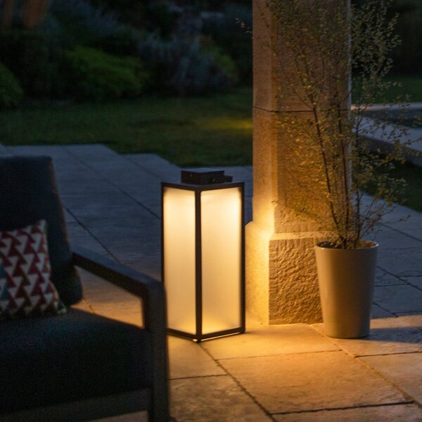 Les Jardins Felinar solar Tradition LED, antracit, înălțime 65 cm, reglabil, Negru, Metal, Felinar