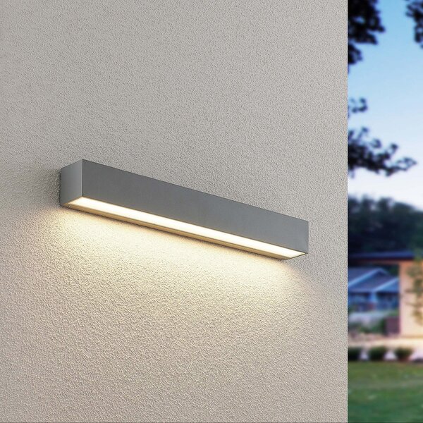 Lucande Lampă LED de exterior Lengo, 50 cm, argintiu, down, 3.000 K, Metalic, Aluminiu, Modern