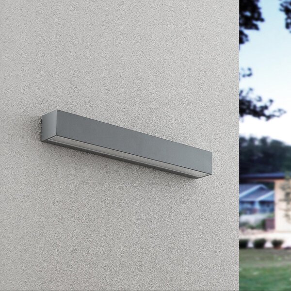 Lucande Lampă LED de exterior Lengo, 50 cm, argintiu, down, 3.000 K, Metalic, Aluminiu, Modern