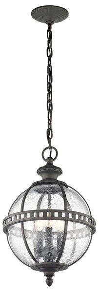 KICHLER Lampă suspendată de exterior Halleron în stil victorian, Gri, Sticlă, Antichitate, Glob pentru exterior
