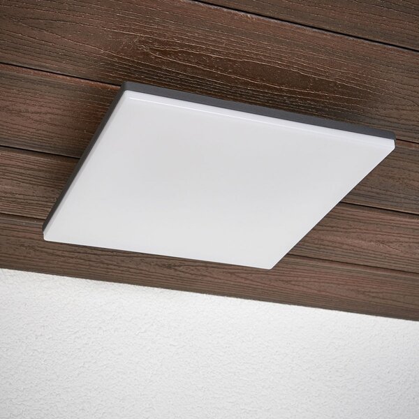 Lucande Plafonieră LED Henni, IP65, senzor, 30x30 cm, antracit, Gri, Metal, Modern, Perete unghiular
