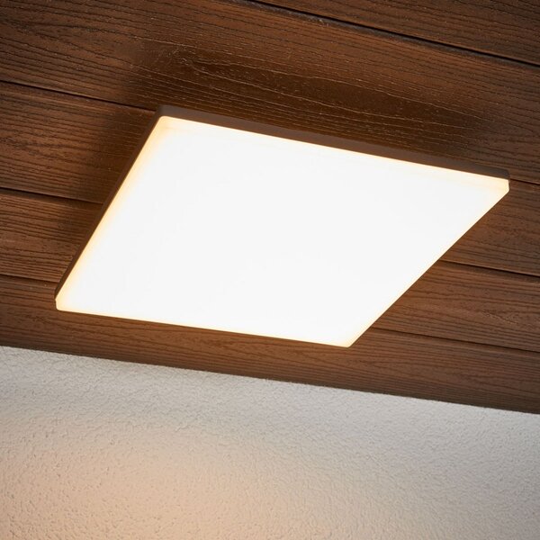 Lucande Plafonieră LED Henni, IP65, senzor, 30x30 cm, antracit, Gri, Metal, Modern, Perete unghiular