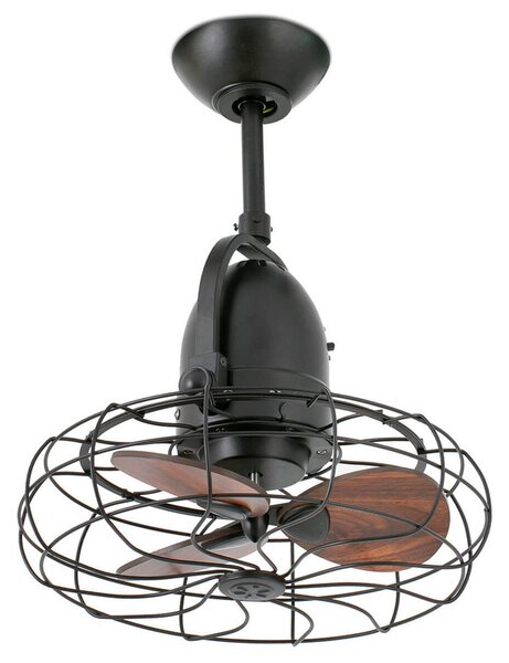 FARO BARCELONA Ventilator Keiki, de perete și tavan, Ø 43 cm, curent alternativ, maro închis, Negru, Camera de zi / sufragerie, Metal, Vintage