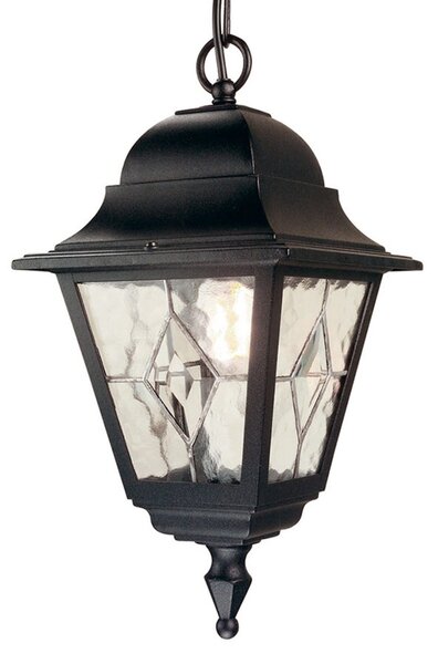 Elstead Lampă suspendată de exterior Norfolk NR9, negru/transparent, IP43, reglabil, Negru, Sticlă, Antichitate, Felinar