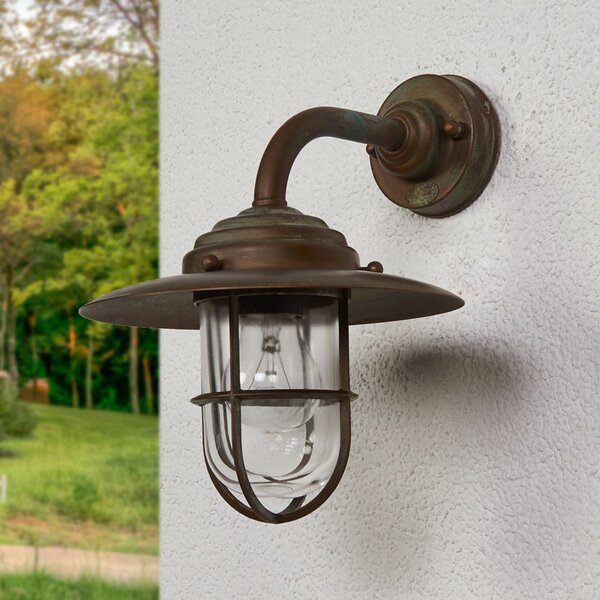Moretti Luce Aplică de exterior Antique cu grilaj, sticlă clar, reglabil, Cupru, Metal, Casă de țară / Rustic