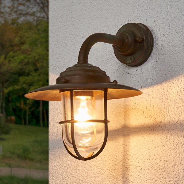 Moretti Luce Aplică de exterior Antique cu grilaj, sticlă clar, reglabil, Cupru, Metal, Casă de țară / Rustic