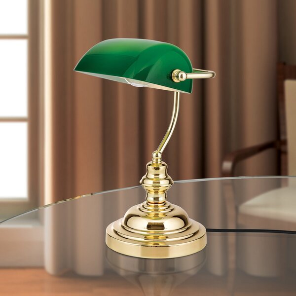 ORION Lampă de masă Onella stil bancher, verde, Auriu / Alamă, Camera de zi / sufragerie, Metal, Modern