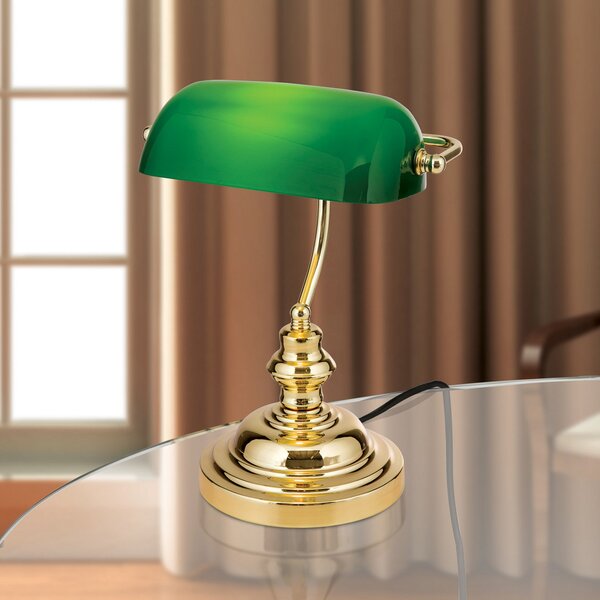 ORION Lampă de masă Onella stil bancher, verde, Auriu / Alamă, Camera de zi / sufragerie, Metal, Modern