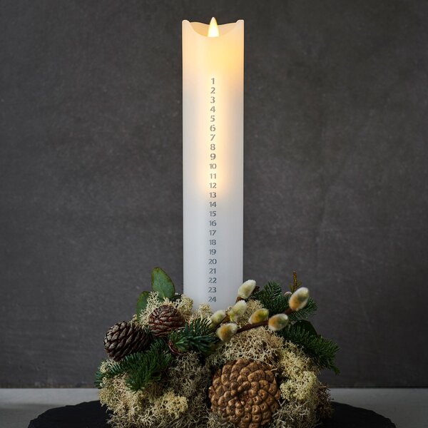 Sirius Sara Calendar Lumânare LED, alb/argintiu, înălțime 29 cm, Alb