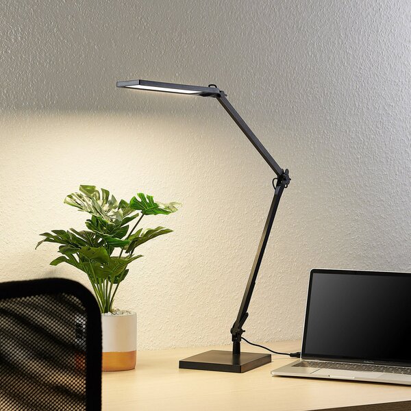 Lindby LED lampă de birou Antisa, negru, CCT, dimabil, reglabil, Negru, Studiu / Birou, Plastic, Modern