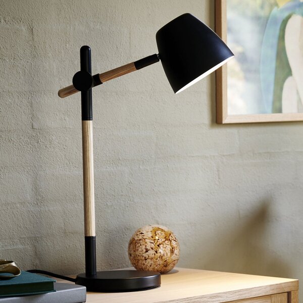 Nordlux Lampă de masă Theo, din lemn frasin, Negru, Studiu / Birou, Metal, Modern, Birou de masă