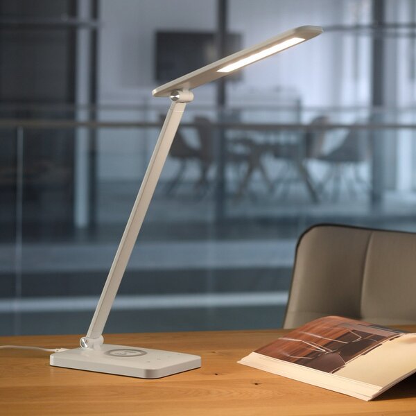 JUST LIGHT. GmbH Lampă de birou LED Florentina, alb, reglabil, Alb, Studiu / Birou, Plastic