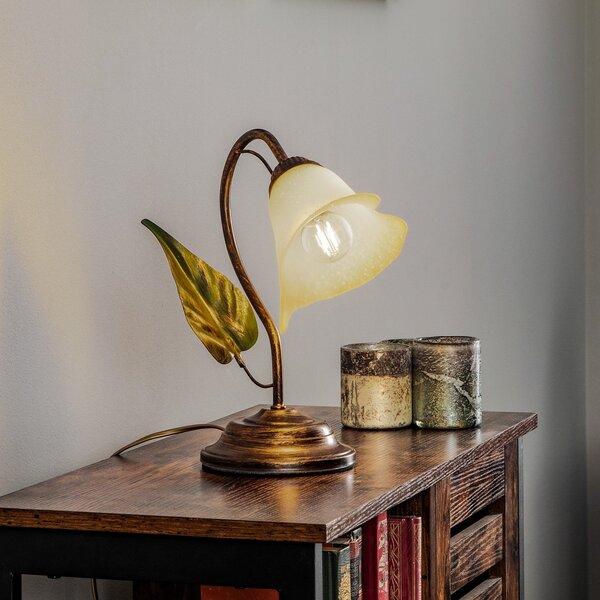 ONLI Lampa de masă Miranda cu 1 bec, bronz, Bronz / Alamă Veche, Camera de zi / sufragerie, Metal, Florentin