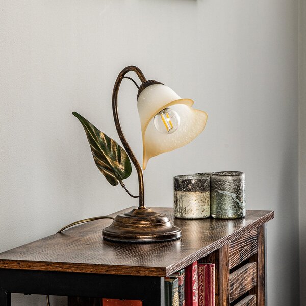 ONLI Lampa de masă Miranda cu 1 bec, bronz, Bronz / Alamă Veche, Camera de zi / sufragerie, Metal, Florentin