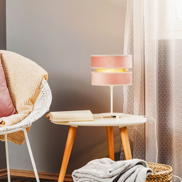 Duolla Lampă de masă Golden Duo înălțime 30 cm roz deschis/auriu, Roz / Rosé, Camera de zi / sufragerie, Țesătură / Textil