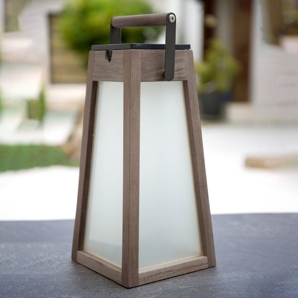 Les Jardins Felinar LED solar Tecka, lemn tec Duratec gri 39cm, reglabil, Lemn, Lemn, Felinar