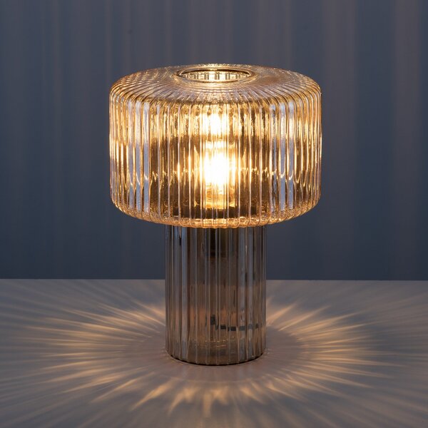 Paul Neuhaus Lampa de masă Fungus, chihlimbar, sticlă, 34 cm, Bej, Camera de zi / sufragerie, Sticlă, Modern