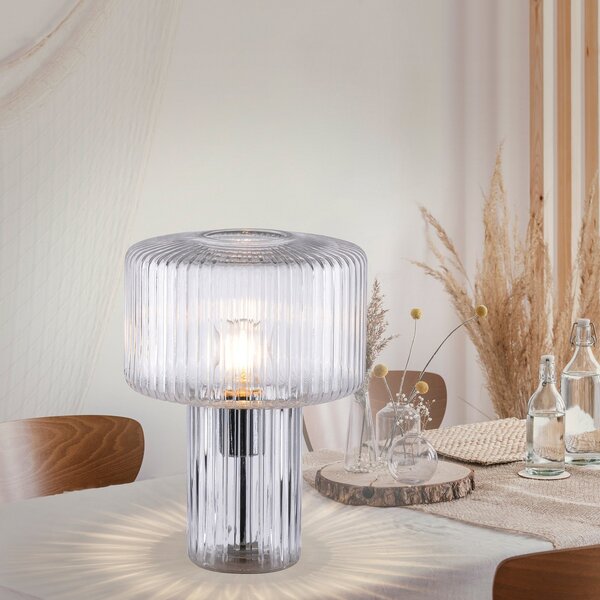 Paul Neuhaus Lampa de masă Fungus, transparentă, sticlă, 34 cm, Transparent, Camera de zi / sufragerie, Sticlă, Modern