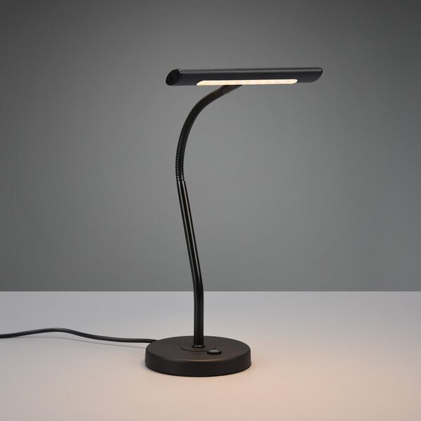 Trio Lighting Lampă de masă Curtis cu braț flexibil și variator negru, reglabil, Negru, Studiu / Birou, Metal, Modern