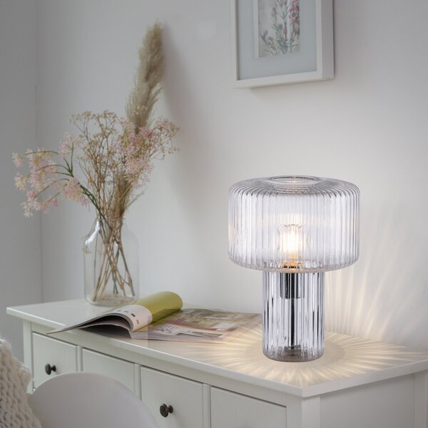 Paul Neuhaus Lampa de masă Fungus, transparentă, sticlă, 34 cm, Transparent, Camera de zi / sufragerie, Sticlă, Modern