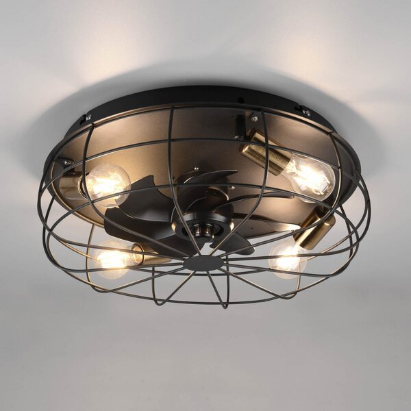 Reality Leuchten Ventilator tavan Trondheim, remote, 4xE27, negru, Negru, Camera de zi / sufragerie, Metal, Modern