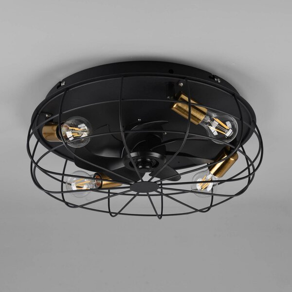 Reality Leuchten Ventilator tavan Trondheim, remote, 4xE27, negru, Negru, Camera de zi / sufragerie, Metal, Modern