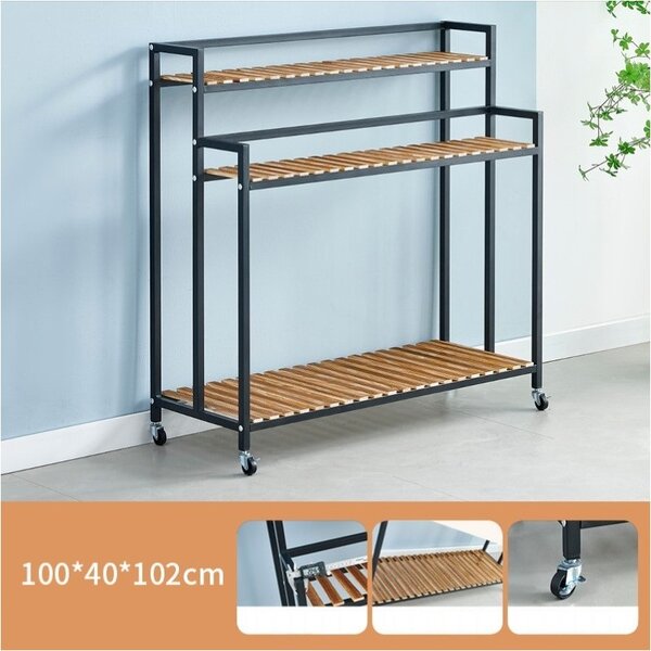 Suport pentru flori cu 3 rafturi FLOREXA 100x40x102 cm, negru