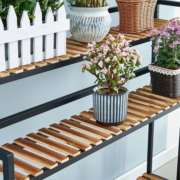 Suport pentru flori cu 3 rafturi FLOREXA 100x40x102 cm, negru
