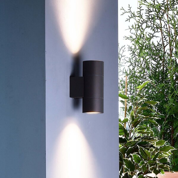 Deko-Light Lampă de perete exterior Achernar 2 becuri up/down negru-gri, reglabil, Negru, Metal, Modern