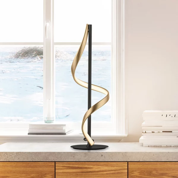 Q-Smart-Home Paul Neuhaus Q-Swing lampă de masă, antracit/alamă, reglabil, Negru, Camera de zi / sufragerie, Metal, Modern