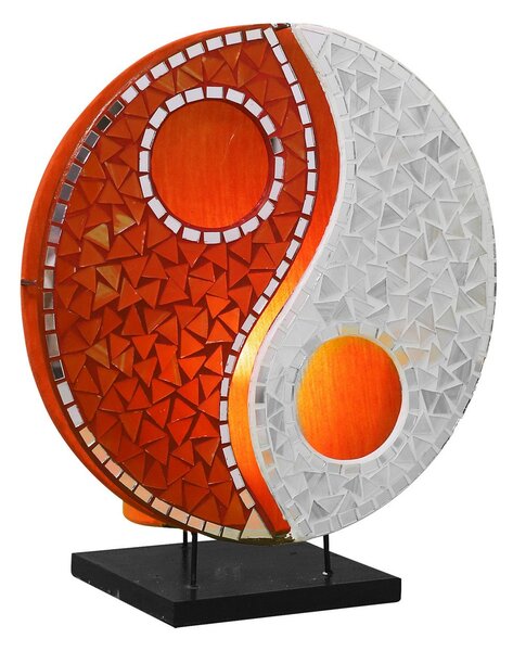 Woru Lampă de masă cu mozaic sticlă Ying Yang portocaliu/alb, Alb, Camera de zi / sufragerie, Țesătură / Textil, Design