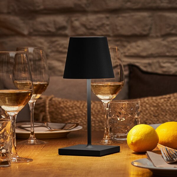 Sigor Lampă de masă LED reîncărcabilă Nuindie mini, USB-C, negru, IP54, dimabil., reglabil, Negru, Camera de zi / sufragerie, Aluminiu, Modern