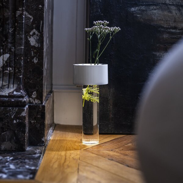 Foscarini Lampa de masă cu baterie LED Fleur, albă, reglabil, Alb, Camera de zi / sufragerie, Sticlă, Modern
