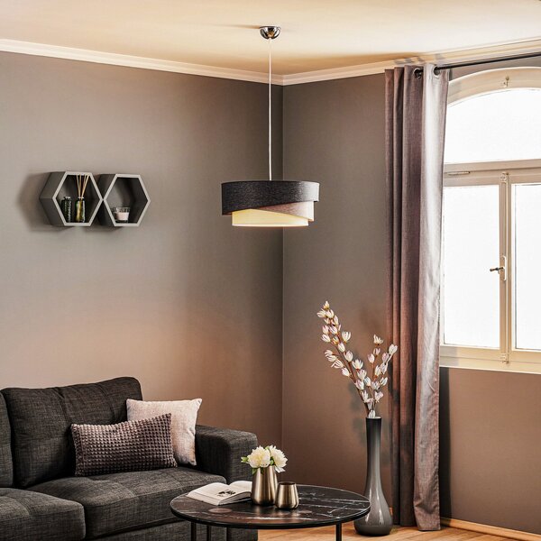 Euluna Kobo lampă suspendată, grafit/gri/alb, reglabil, Gri, Camera de zi / sufragerie, Țesătură / Textil, Modern