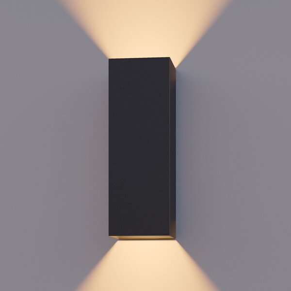 Calex LED lampă de perete în aer liber Rectangle up/down înălțime 23cm, Negru, Aluminiu, Modern, Priză de perete sus / jos