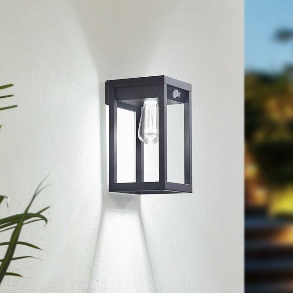 Lindby Smart LED lampă solară de perete Enea, senzor, CCT, RGB, Tuya, reglabil, Negru, Plastic, Modern, Soclu de perete jos
