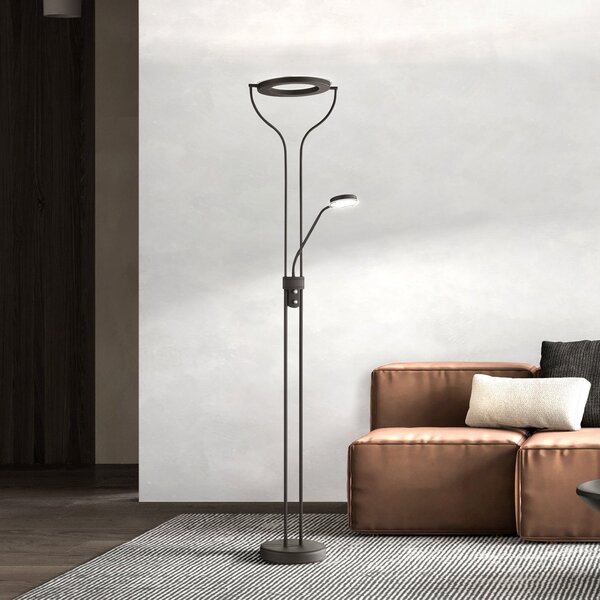 FISCHER & HONSEL Lampadar LED Davos, negru, înălțime 180 cm, 2 becuri, CCT, reglabil, Negru, Camera de zi / sufragerie, Metal, Lumină de lectură