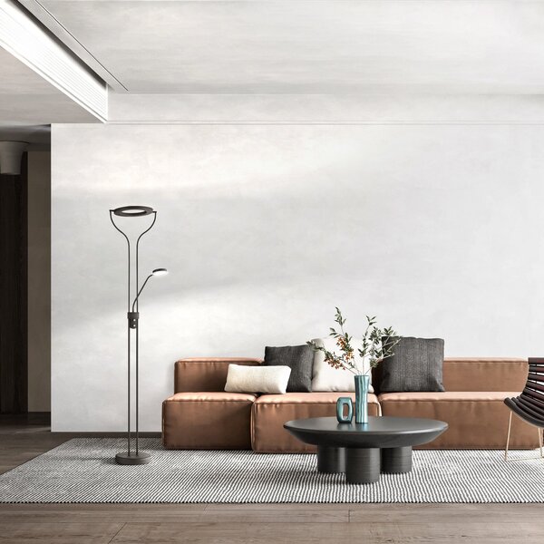 FISCHER & HONSEL Lampadar LED Davos, negru, înălțime 180 cm, 2 becuri, CCT, reglabil, Negru, Camera de zi / sufragerie, Metal, Lumină de lectură