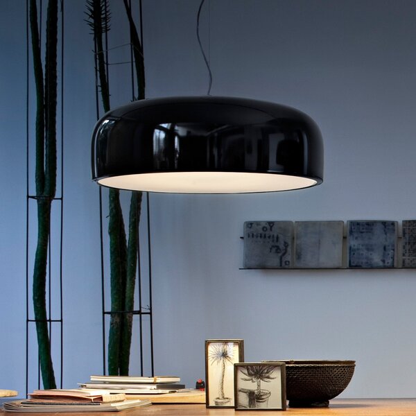 FLOS Smithfield S - Lampă suspendată în negru lucios, reglabil, Negru, Camera de zi / sufragerie, Metal, Design