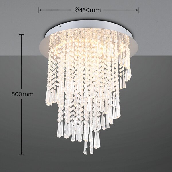 Reality Leuchten Plafonieră cu LED Pomp, Ø 45 cm, crom, acrilic/metal, CCT, reglabil, Metalic, Camera de zi / sufragerie, Plastic
