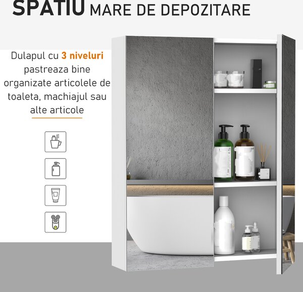 HOMCOM mobilier baie dulap cu oglinda, 60x75x15cm, MDF alb | Aosom Romania