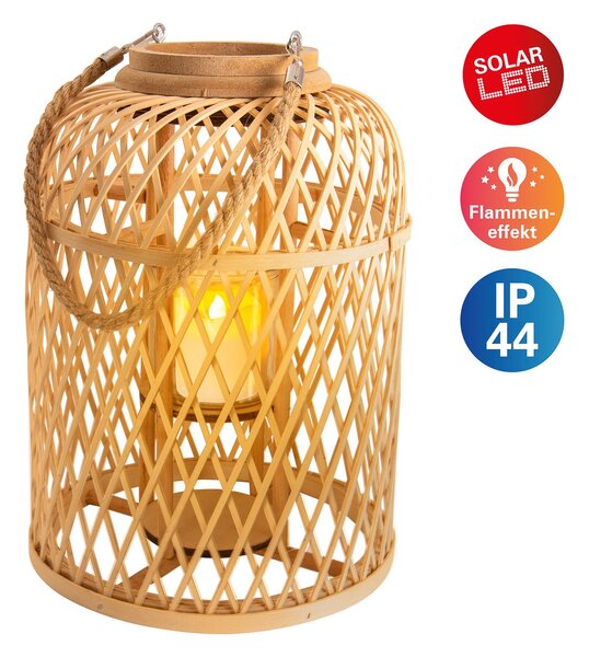 Näve Coș lanternă solară LED, bambus, înălțime 38 cm, natural, Lemn, Bamboo