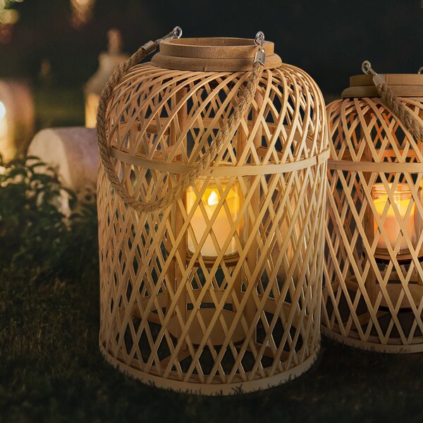 Näve Coș lanternă solară LED, bambus, înălțime 38 cm, natural, Lemn, Bamboo