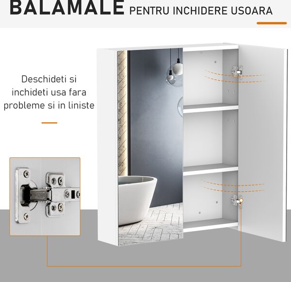 HOMCOM mobilier baie dulap cu oglinda, 60x75x15cm, MDF alb | Aosom Romania
