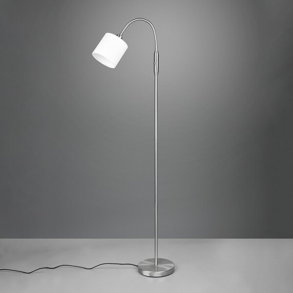 Reality Leuchten Lampă de podea Tommy, nichel/alb, înălțime 130 cm, metal/fabricat, Metalic, Camera de zi / sufragerie, Metal, Modern