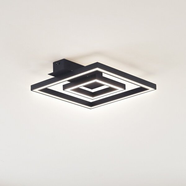 Lindby plafonieră LED Madamo, negru, 30 cm, 3000K, aluminiu, Negru, Camera de zi / sufragerie, Aluminiu, Modern