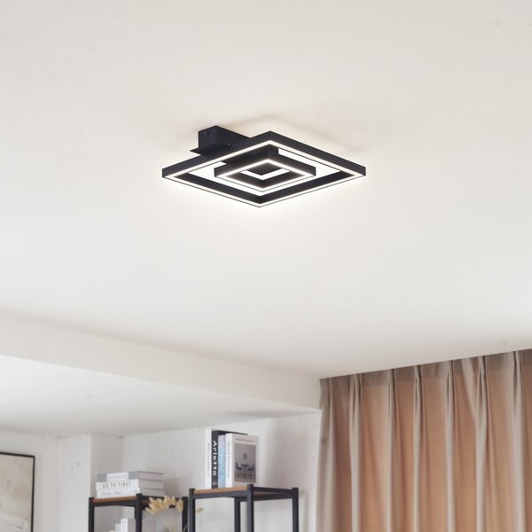 Lindby plafonieră LED Madamo, negru, 30 cm, 3000K, aluminiu, Negru, Camera de zi / sufragerie, Aluminiu, Modern