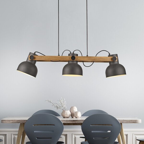 JUST LIGHT. GmbH DOAR LUMINĂ. Lampă suspendată Cup 2.0, 3 lumini, negru, metal, reglabil, Negru, Camera de zi / sufragerie, Metal, Design industrial